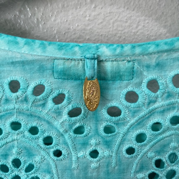 Ruby Yaya Embroidered Eyelet Shift Dress W/ Slip Flare Short Sleeve Aqua Cotton - Picture 10 of 12